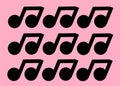Duplicates of a single bold dark black music musical note notation symbol light pink rose backdrop Royalty Free Stock Photo