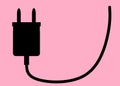 An EU European standard power plug cable pink rose backdrop Royalty Free Stock Photo