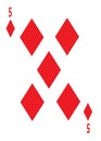 The five of diamonds card in a regular 52 card poker playing deck Royalty Free Stock Photo