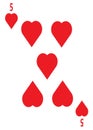 The five of hearts card in a regular 52 card poker playing deck Royalty Free Stock Photo