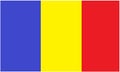 The flag of Chad with three equal vertical bands of blue yellow red slim white borders