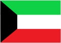The flag of Kuwait with three horizontal bands of green white red and partial black on the left slim white border rims