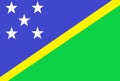 The flag of the Solomon Islands yellow thin diagonal band dividing triangles of blue and green five white stars at blue side Royalty Free Stock Photo