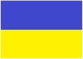 The flag of Ukraine with top horizontal band of indigo blue and bottom horizontal band of bright yellow slim white borders