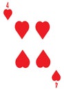 The four of hearts card in a regular 52 card poker playing deck