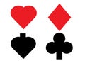 The four suites of a deck of poker playing cards - spade, heart, diamond and club Royalty Free Stock Photo