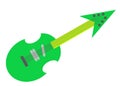 A funky bright green electric guitar with weird body and pointed headstock white backdrop Royalty Free Stock Photo