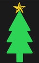 A green Christmas tree outline shape with star topper against a black backdrop Royalty Free Stock Photo