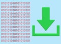 Green Download Symbol With Bits And Bytes Of Zeros And Ones Data