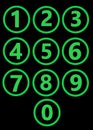 The green symbols of the numeric keypad layout of a phone black backdrop