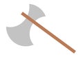 A hand axe weapon with light grey blade and brown wooden handle white backdrop