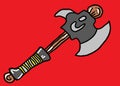 A hand drawn illustration of a fantasy battle axe with grey blades and wooden shaft