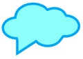 A light blue cloud shaped dialog balloon box with darker blue turquoise outlines white backdrop