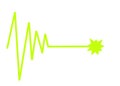 A luminous light green cardiogram life line graph pulsation diagram ending with a spark white backdrop Royalty Free Stock Photo