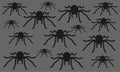 Many several identical same similar large spiders against a dark grey backdrop Royalty Free Stock Photo