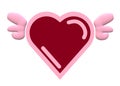 A maroon red heart shape with pink borders and a pair of small cute angelic wings white backdrop Royalty Free Stock Photo