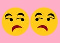 A mirror image of a pair of smiley emoticons of dislike disbelief detest expression light pink backdrop