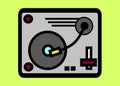 A modern turntable for hip hop play records luminous bright lime green yellow backdrop