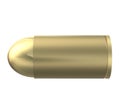A nine millimetre parabellum gun bullet against a white backdrop