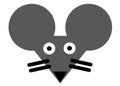 The outline silhouette shape of a dark grey rat mouse face with whiskers white backdrop