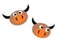 A pair of cute simple ox head shapes symbols white backdrop