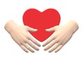 A pair of human hands palms hugging a red heart shape Royalty Free Stock Photo