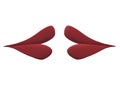 A pair of identical mirror symmetrical image of a pair of ruby red ladies lips facing each other