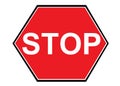 A red hexagonal shaped white font stop halt signage symbol sign Royalty Free Stock Photo