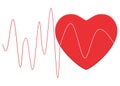A red life line pulse running over a red heart shape symbol