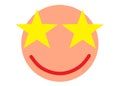 A round circle smiley emoticon of a smiling face with yellow starry eyes white backdrop