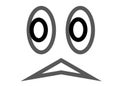 A scared facial expression icon simile with eye balls looking to the left white backdrop