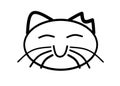 A simple black outlined shape of the face of a happy smiling neutered cat