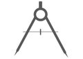 A simple dark grey outline silhouette shape of a divider protractor maths drawing tool white backdrop