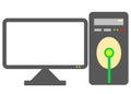 A simple graphical outline silhouette representation of a personal computer workstation with display white backdrop