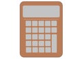 A simple outline shape of a brown scientific calculator with light grey buttons white backdrop