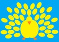 A Simple Outline Shape Of A Yellow Peacock Spreading Its Tail Feathers Light Blue Backdrop