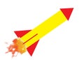 A simple red yellow rocket with jet exhaust flame shooting into the air