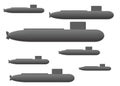 A simple simplified 3D model outline shape of a fleet of nuclear battle submarine white backdrop