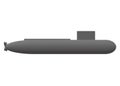 A simple simplified 3D model outline shape of a nuclear battle submarine white backdrop Royalty Free Stock Photo