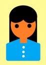 A simple simplified drawing of a brunette wearing turquoise blue clothing light yellow backdrop