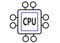 A simple symbol outline shape of a central processor unit integrated circuit white backdrop