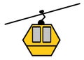 A simple symbolic illustration of a yellow painted cable car on the rail white backdrop