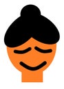 A simplified outline shape of an orange skinned old lady with bun hairstyle white backdrop