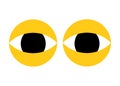 A simplified yellow pair of eyes outline shapes icons with black eyeballs white backdrop