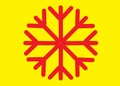 A single red simple snowflake outline graphics pattern yellow backdrop