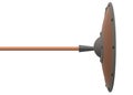 A single spear ancient weapon striking on the center of a round shield