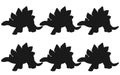 Six identical same similar stegosaurus dinosaur outline shape silhouette against a white backdrop Royalty Free Stock Photo