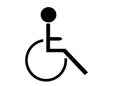 A symbol icon of a person sitting on a wheel chair for persons with disabilities against a white backdrop