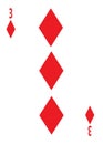 The three of diamonds card in a regular 52 card poker playing deck Royalty Free Stock Photo