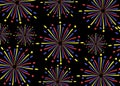 A three dimensional display of a cluster of fireworks explosions in red yellow and indigo black backdrop Royalty Free Stock Photo